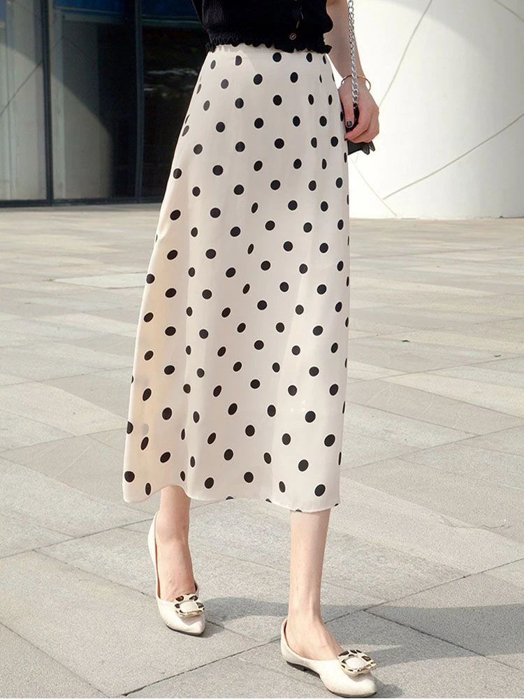 波点半身裙女新款2025夏艺术感温柔气质仙女显瘦中长款百搭a字裙