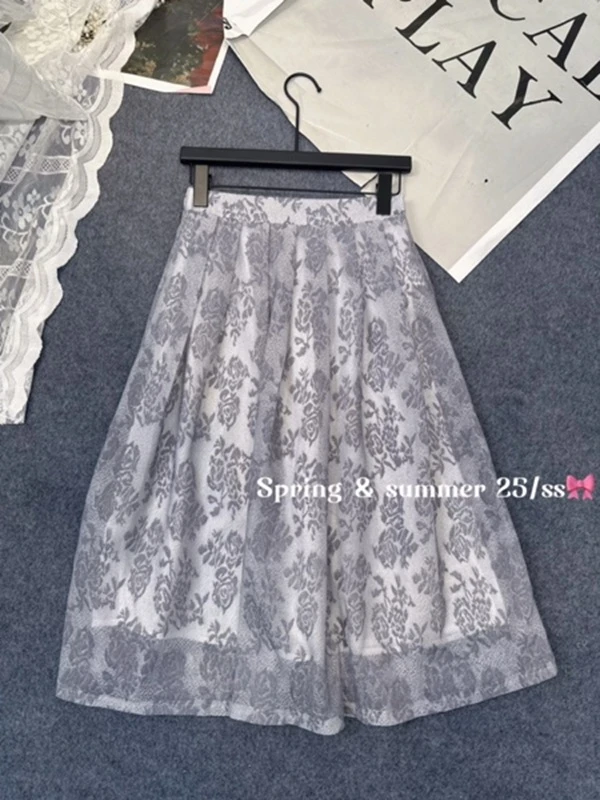 【T.T】复古印花版松紧腰花瓣百褶A字半身裙TB2141