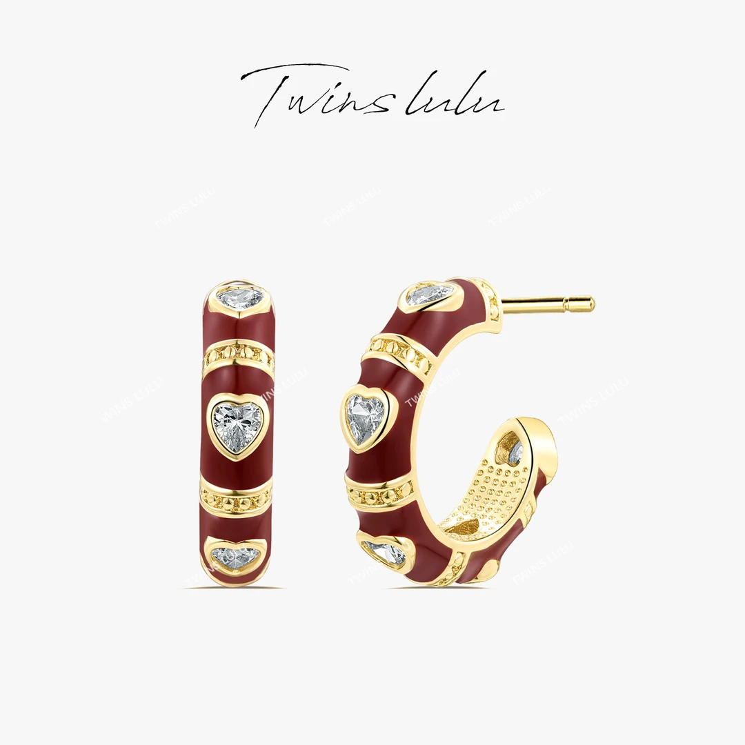 TWINS LULU 流光风  精致气质轻奢爱心蛇年红色耳环秋上新TSL1339