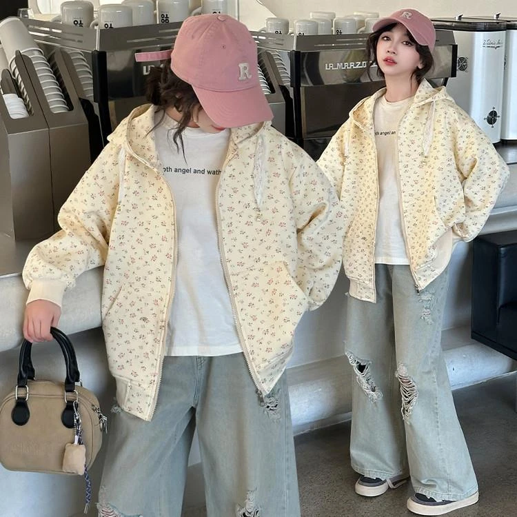 女童卫衣外套春秋2025新款大童儿童洋气时髦碎花衣服女孩春季上衣