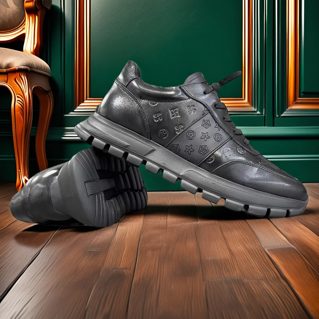 一脚蹬透气头层牛皮纯色休闲鞋子休闲皮鞋秋冬系带男士舒适时尚