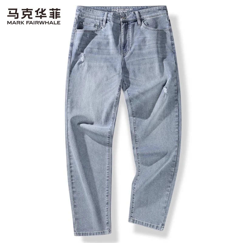 【冰皮凉感】马克华菲轻薄牛仔裤男2025夏季新款破洞百搭直筒长裤