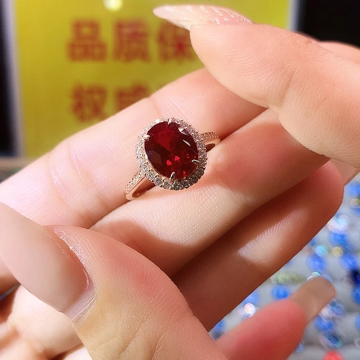 红宝石戒指银S925镶嵌