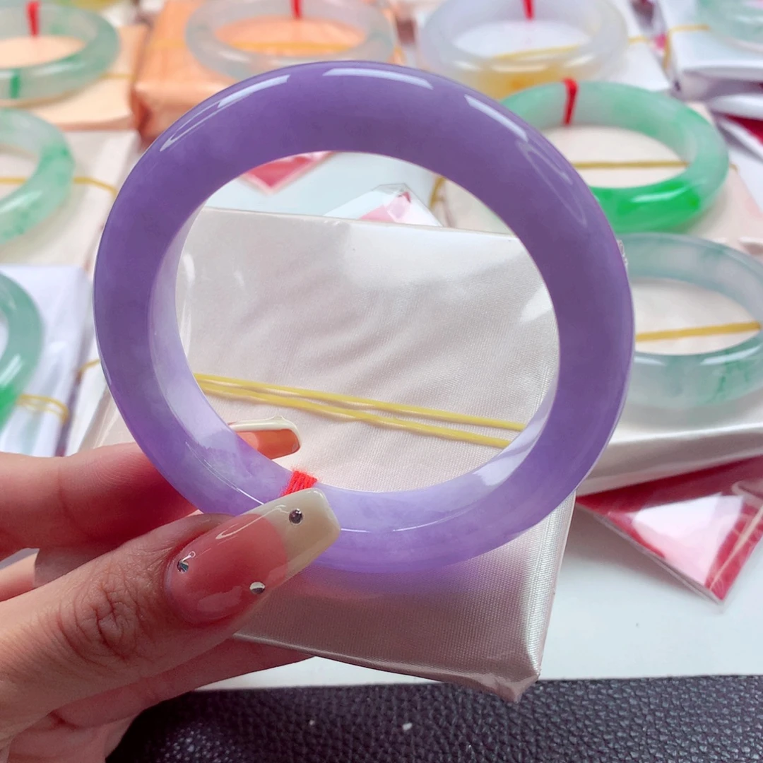 晴***旧翡翠未镶嵌手镯56红春紫满色种老肉细分单 敏