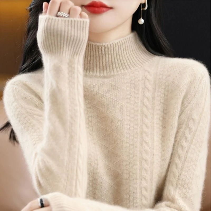 半高领加厚羊绒衫女纯色百搭厚款过秋冬韩版保暖宽松羊毛打底毛衣