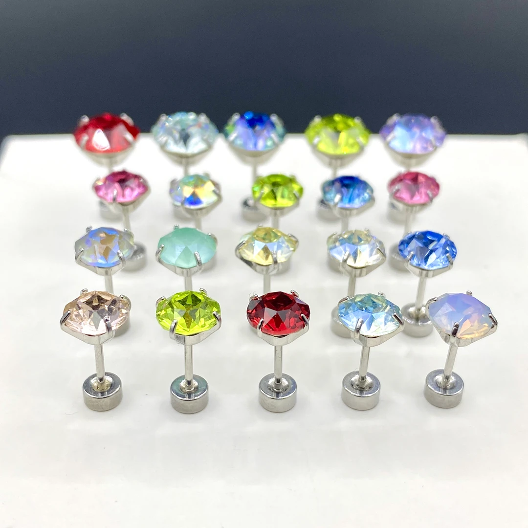 钛钢耳饰 钛钢爪镶耳钉6mm超闪华子耳骨钉极简风日韩女轻奢风耳蜗