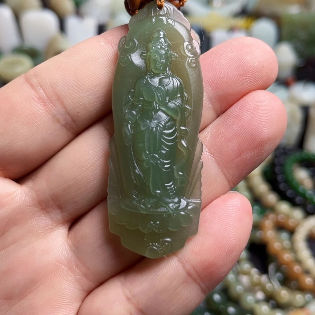 和田玉（青白玉）未镶嵌吊坠(不含链)和田玉湖水绿观音
