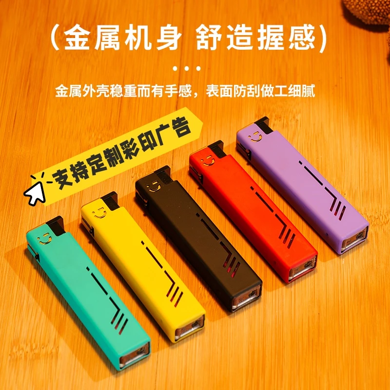 简约时尚方形金属套壳蓝焰直冲防风打火机可充气送老公批发零售