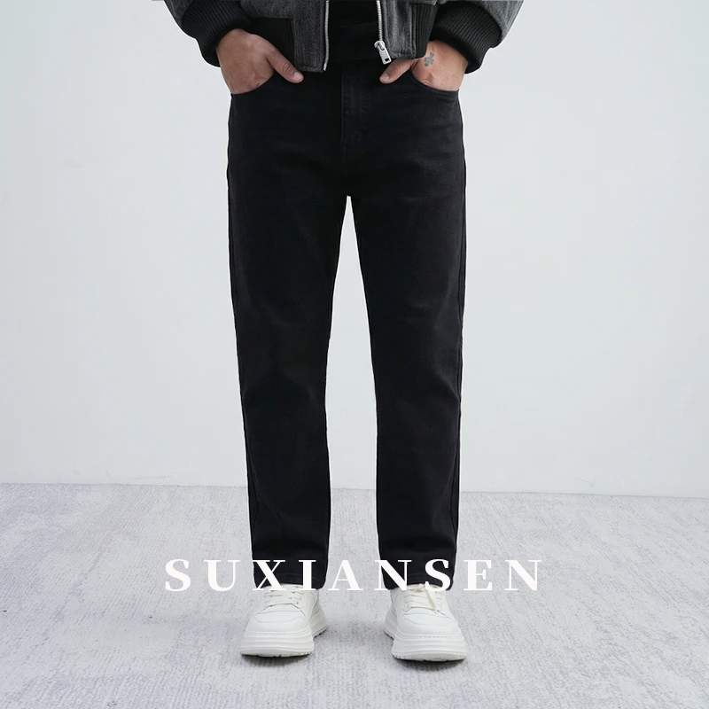 【大头叔叔】冬季加绒加厚不褪色弹力直筒黑牛仔裤DDK1086