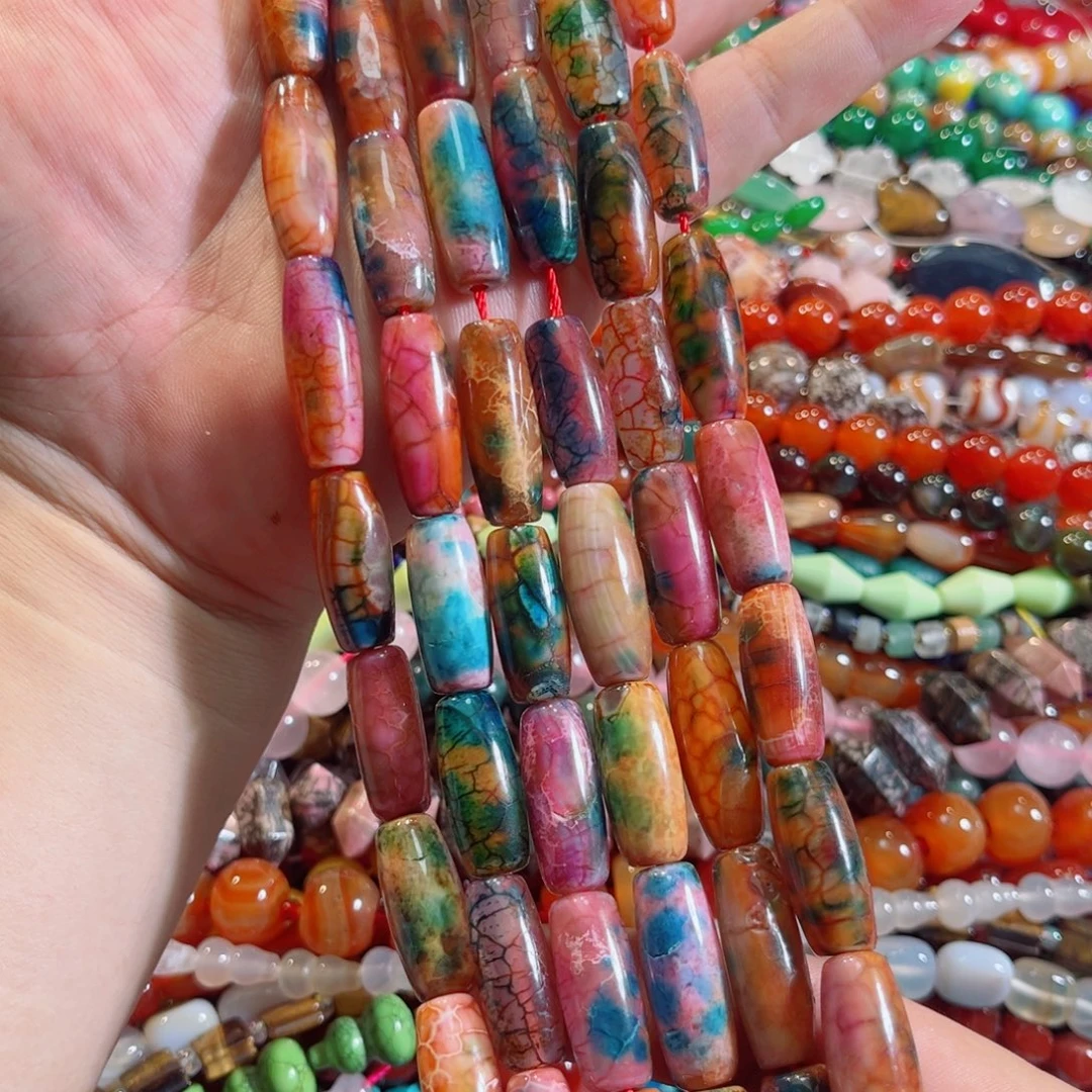 玛瑙/玉髓合金珠宝半成品敦煌天珠一条10x23mm