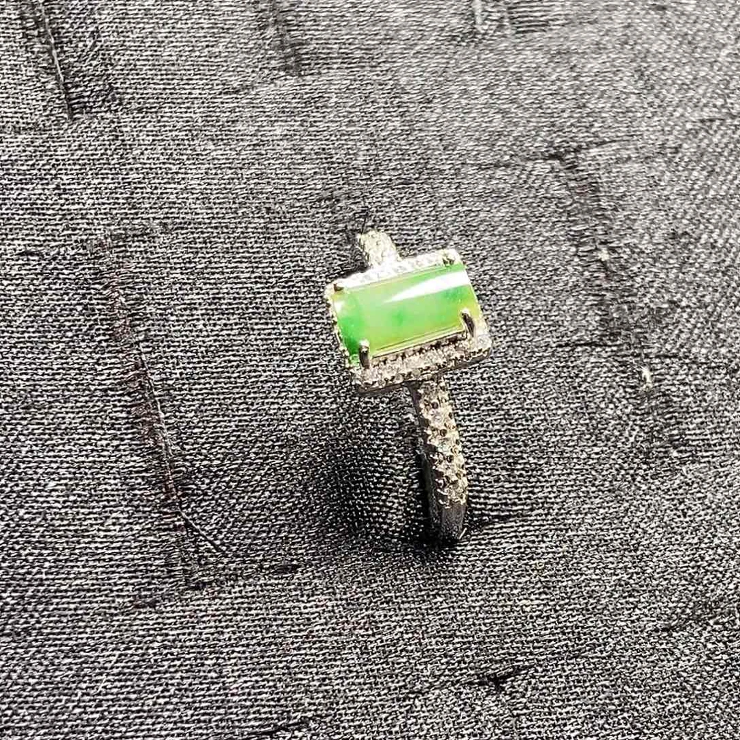 翡翠银S925镀金镶嵌戒指