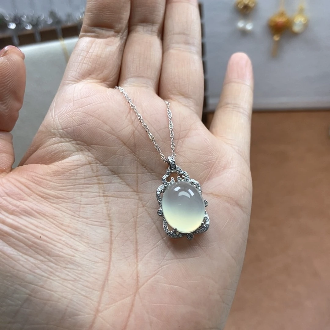 岫玉吊坠吊坠银S925镶嵌