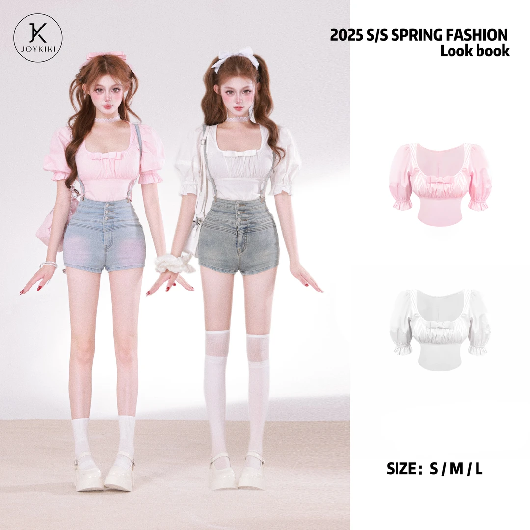 JOY KIKI鹅了么【夏日绵绵冰】夏季纯欲浪漫甜美泡泡袖上衣J25B476