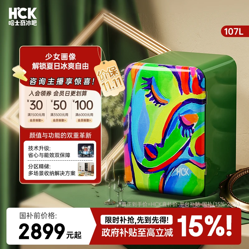 【少女画像】HCK哈士奇复古艺术联名款办公室客厅个性单门冰吧家用