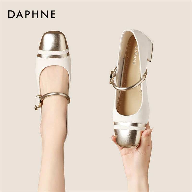 达芙妮小香风软底玛丽珍鞋2025新款中跟拼色法式复古气质浅口单鞋