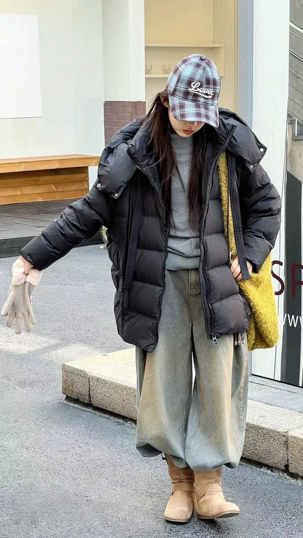 韩版女青少年连帽羽绒服冬新款保暖宽松保暖中长款外套JL-85332