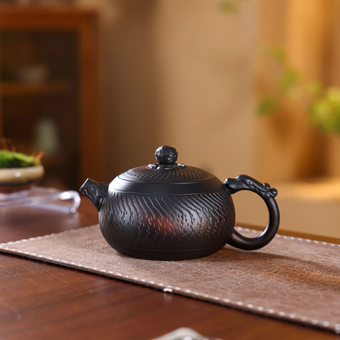 建水紫陶茶壶高档大容量泡茶壶雕刻手工跳刀西施凤鸣壶家用茶具