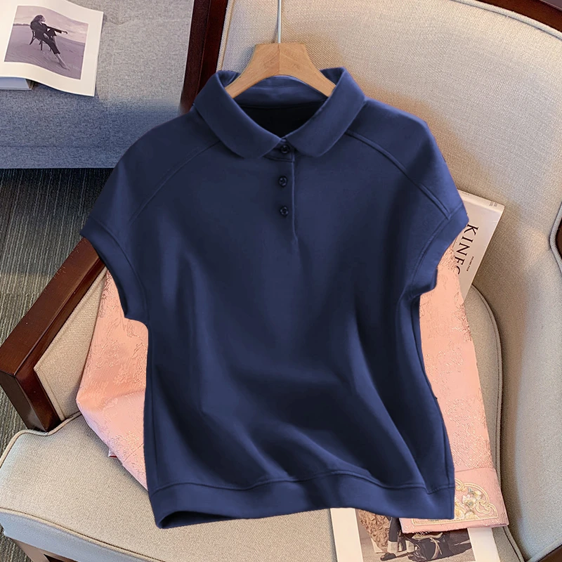 女士T恤衫短袖夏季新款宽松翻领大码上衣女装显瘦2025年新款时尚