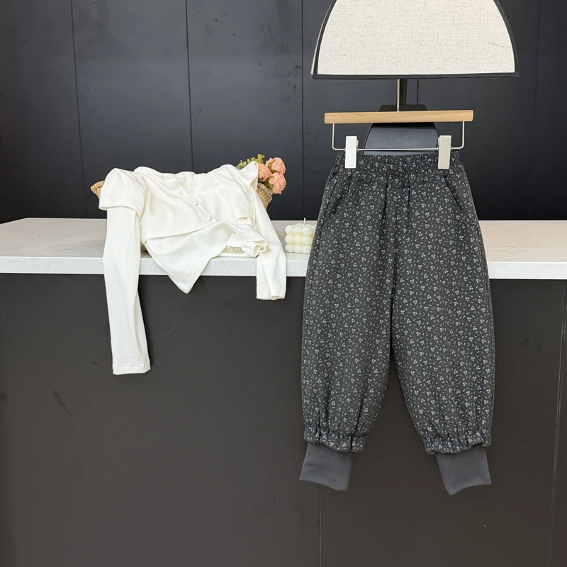 【现货】leomama女童夹棉裤子冬季保暖碎花长裤儿童束脚百搭休闲裤