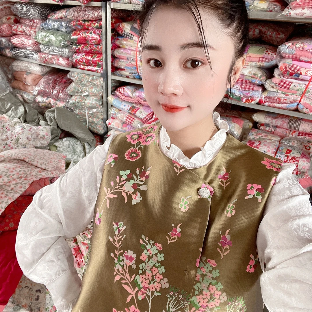 新中式复古柔软小花朵提花 国风盘扣时尚马甲民族风