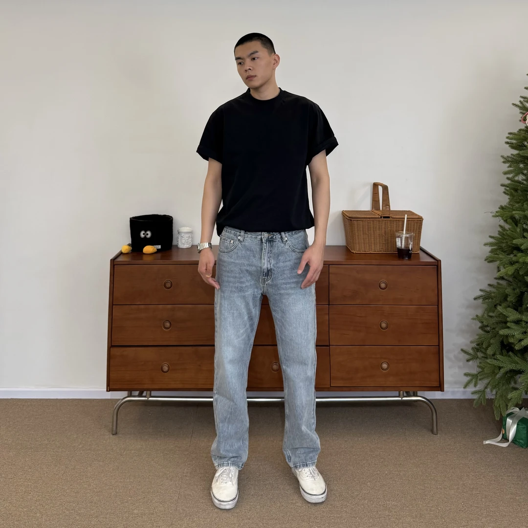 tillthedawn水洗猫须美式牛仔裤男女cleanfit休闲百搭显瘦直筒裤