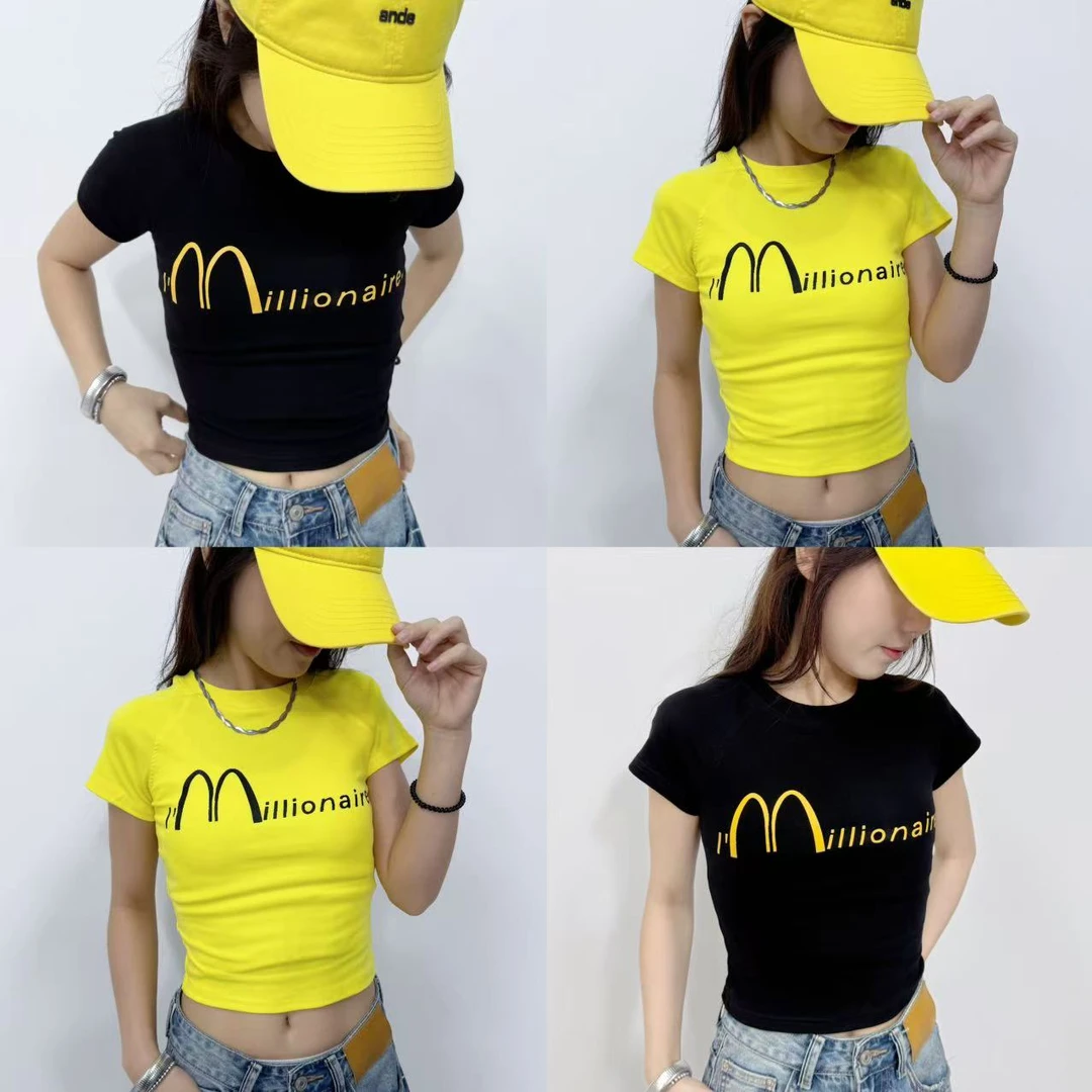 M0102美式复古M字母印花短袖T恤女春夏设计感半袖短款上衣