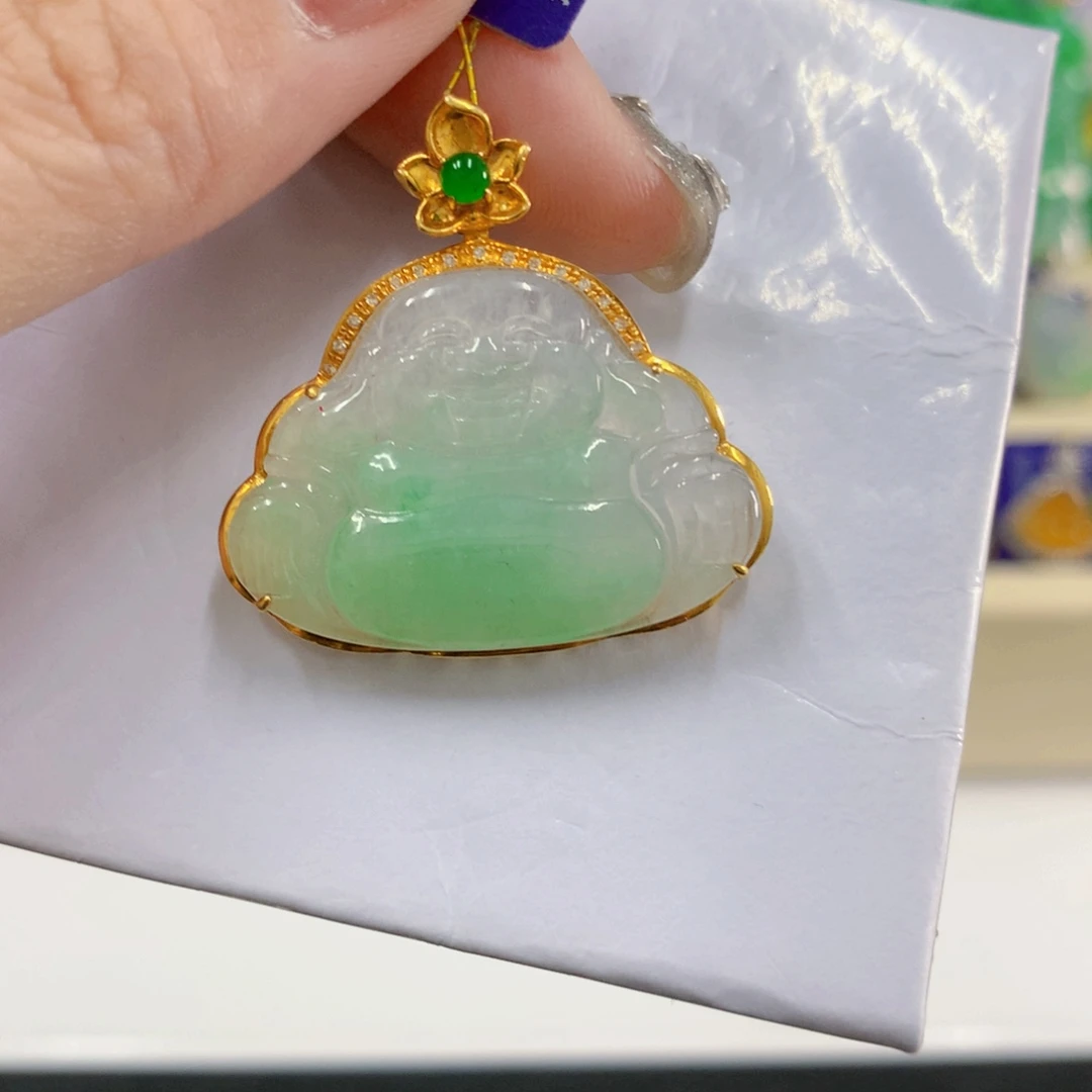 吊坠(不含链)18K金镶嵌翡翠