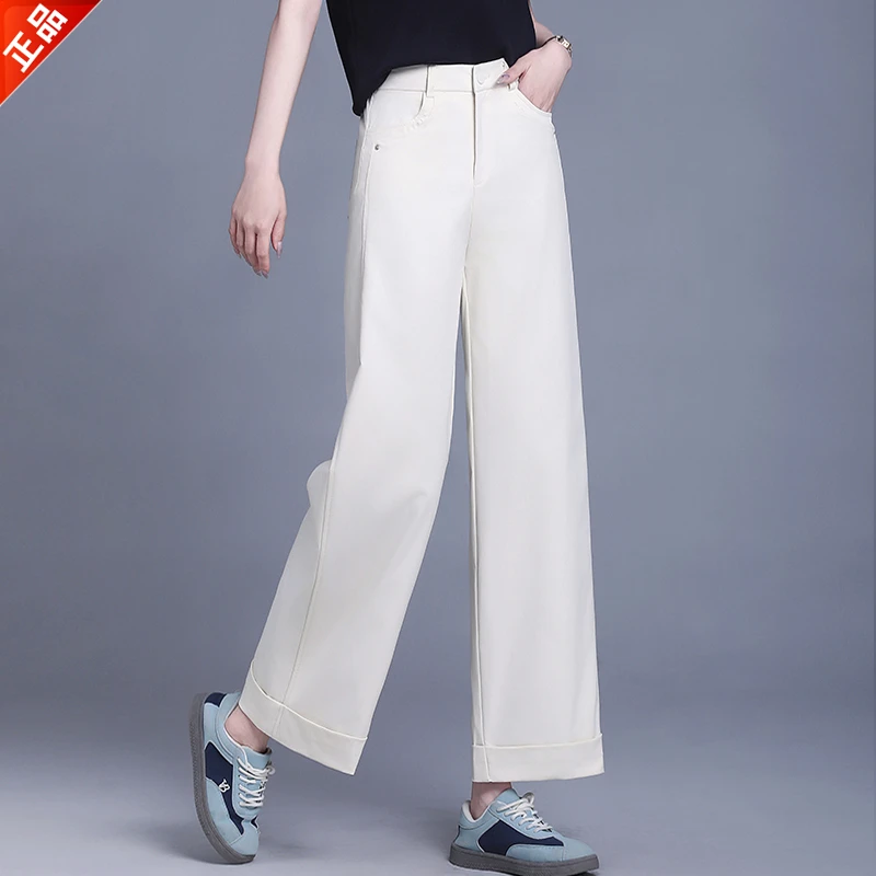 正品2025新款夏季翻边九分直筒窄版阔腿裤高端时尚休闲显瘦女爆款