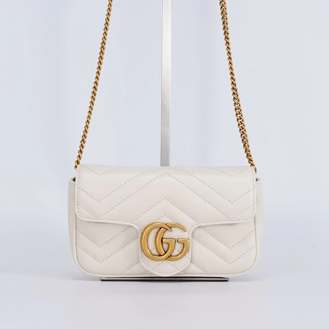 95新 GUCCI/古驰 【诗诗一口价】马蒙mini包白色/BG22004484