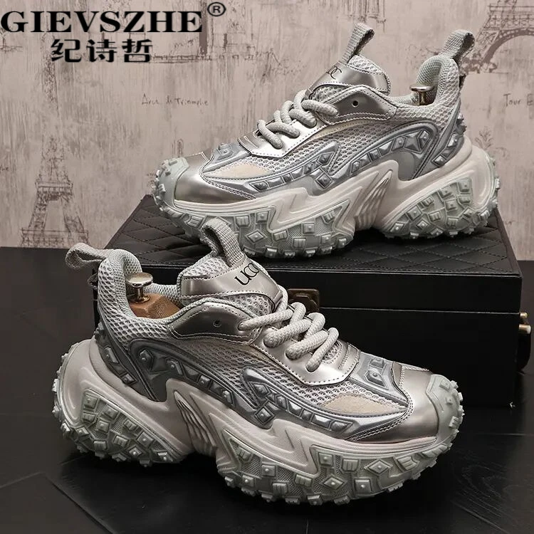 纪诗哲增高男厚底透气运动鞋男网面鞋时尚潮流百港风增高网面男鞋