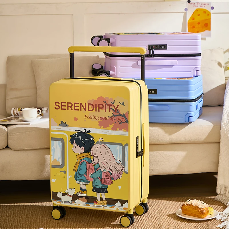 2025新款卡通宽拉杆行李箱女20寸密码登机箱大容量结实耐用旅行箱