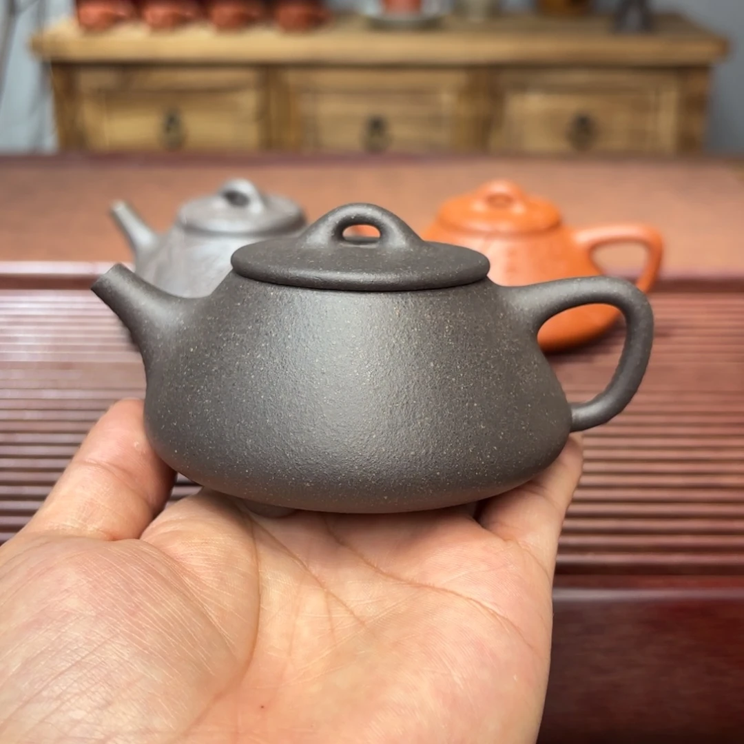 茶壶紫砂全手平盖石瓢150毫升天青 孤品