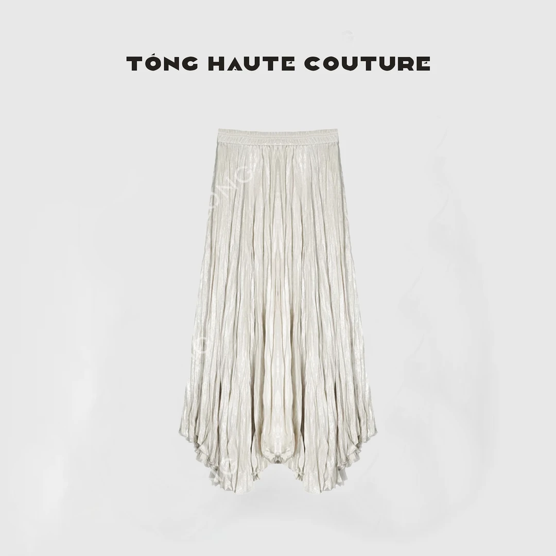 【银岚】欧若风气质高腰百搭夏季不规则中长款褶皱半身裙 YQ264