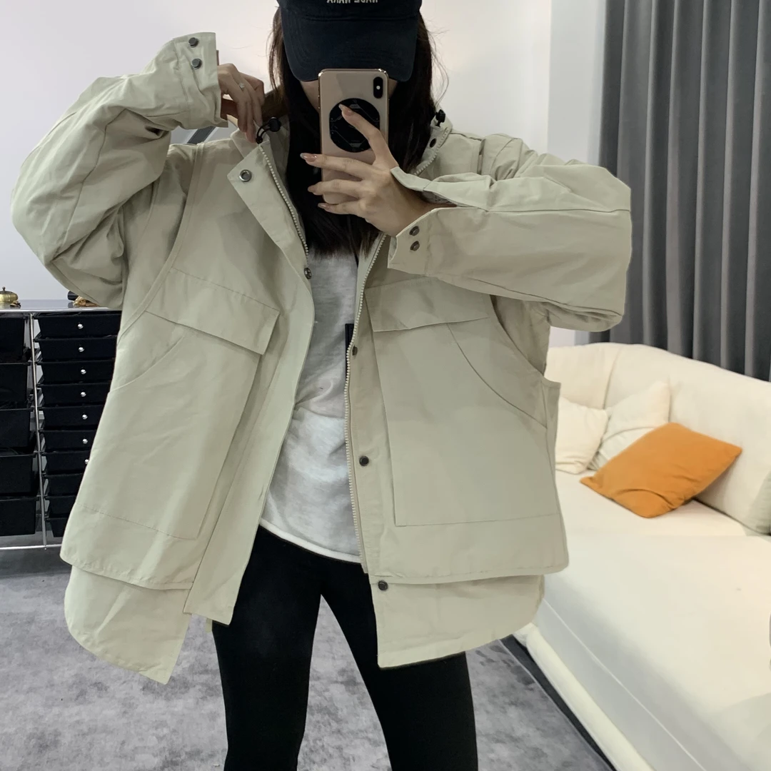 工装加棉宽松假两件棉服夹克冲锋衣外套9031-1