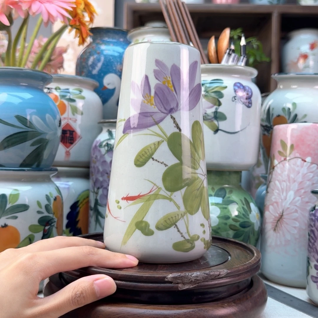 景德镇纯手绘陶瓷花瓶无孔