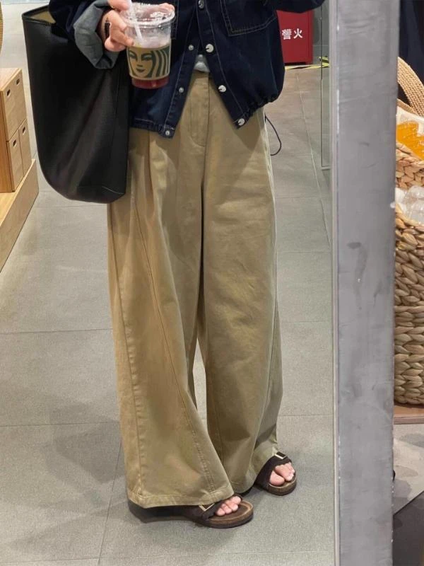 慵懒风百搭休闲裤女款高腰显瘦大码胖mm新秋上新垂感直筒阔腿裤子