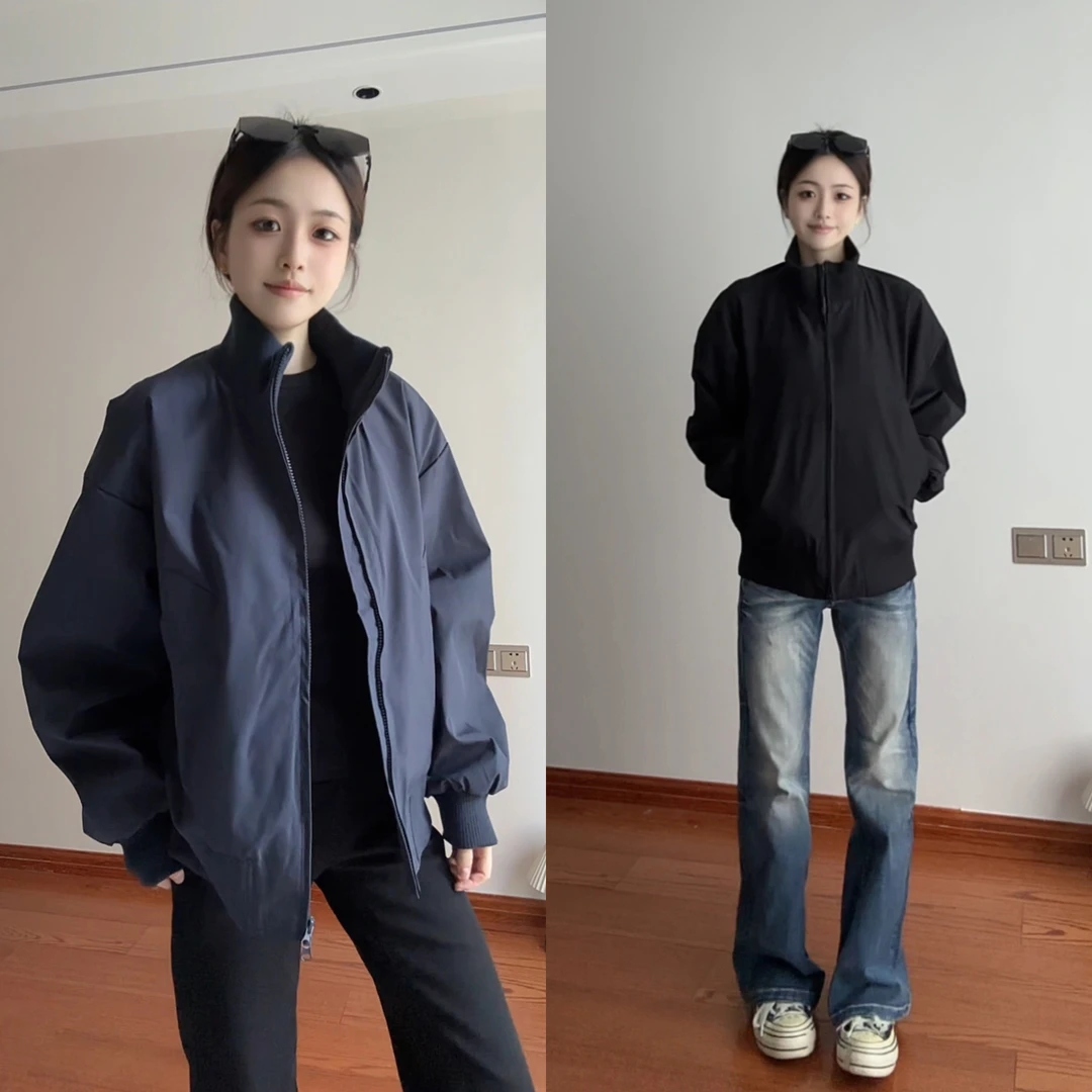 藏青色棉衣外套男秋冬高级感痞帅美式立领冲锋衣cleanfit棉服夹克