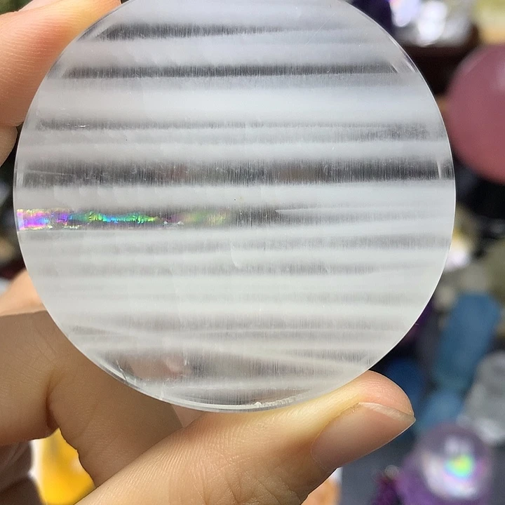 未镶嵌珠宝半成品水晶白兔毛圆牌摆件