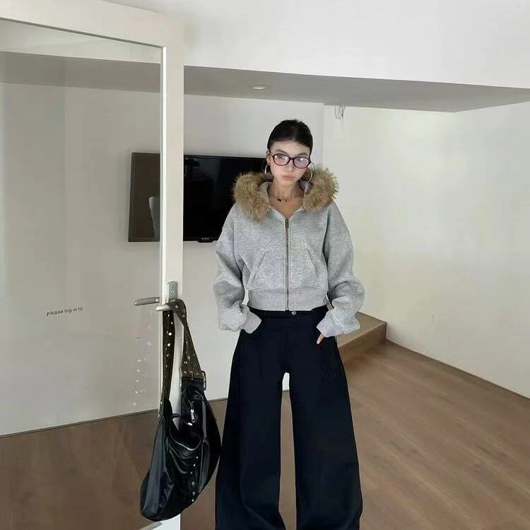 米满满-Seey（ 264#）韩系秋冬连帽毛领卫衣外套kc