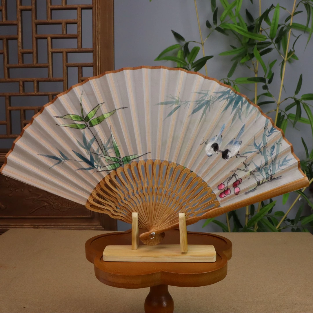 非遗苏绣+手绘折扇中国风便携