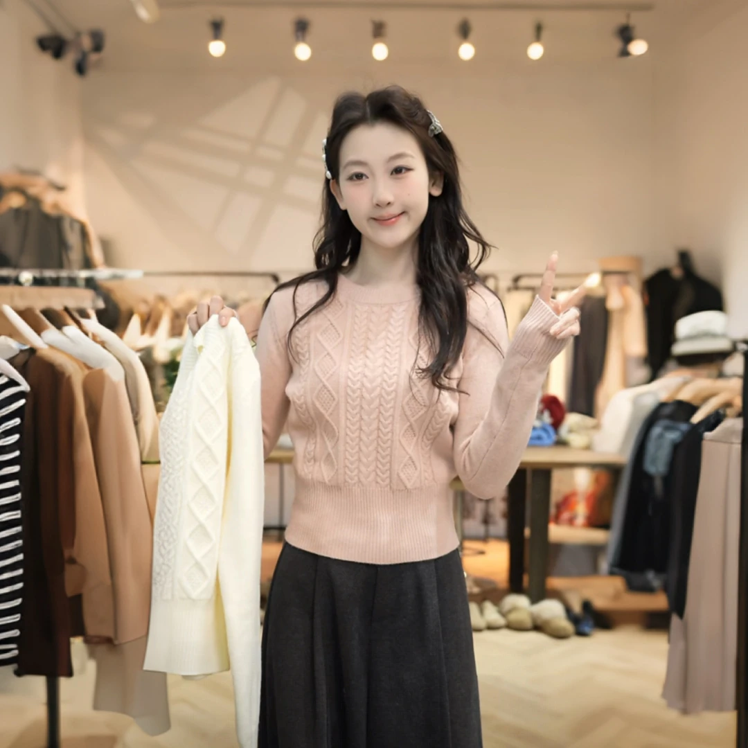 闵笑一【蔷薇恋曲】新款温柔显瘦气质设计感休闲针织毛衣上衣