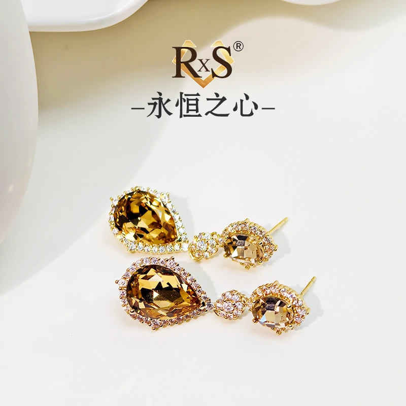 铜合金耳饰 镀K金 K024【永恒之心】满镶锆石水滴耳钉