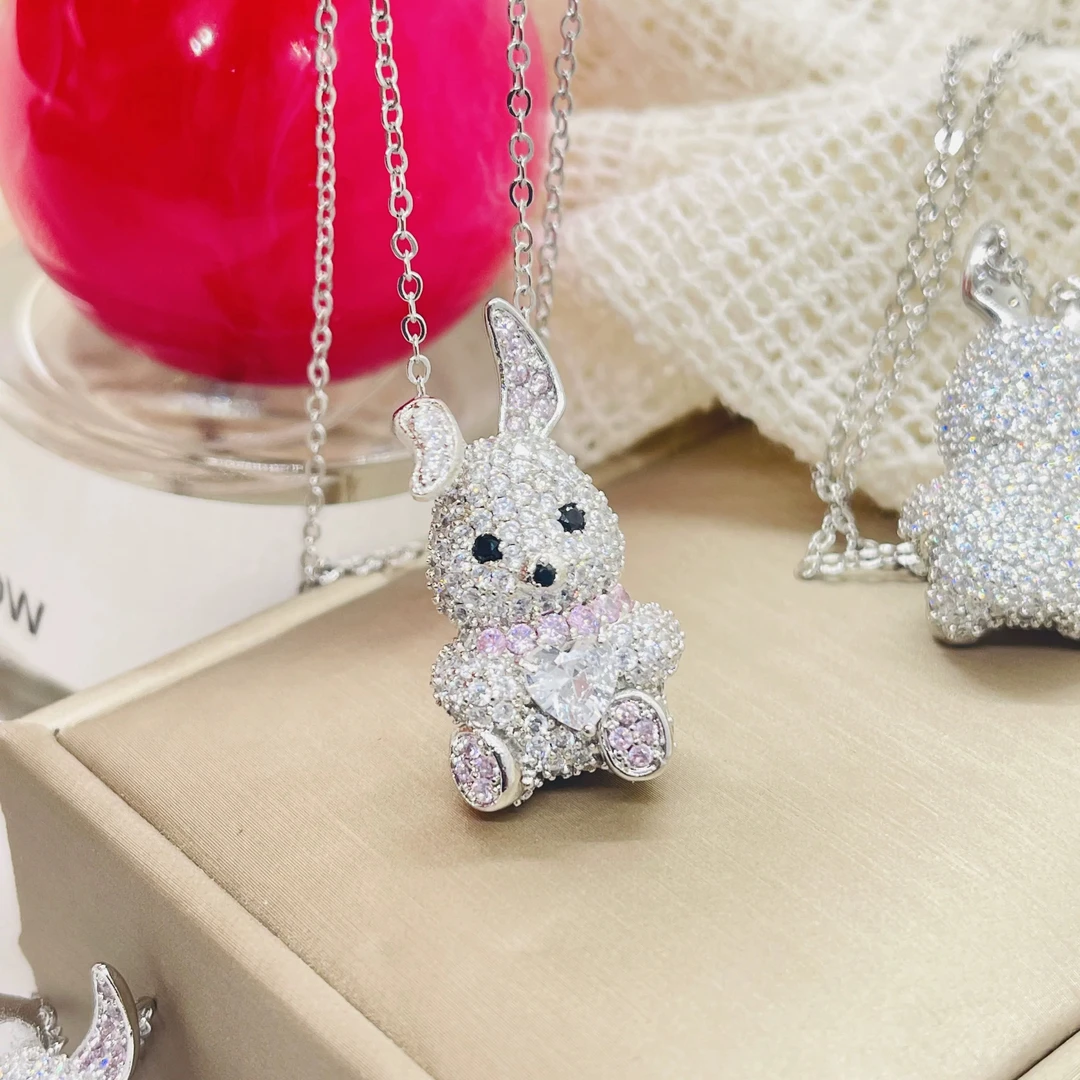 坠链均925银合成锆石 ins千金风甜蜜兔兔项链女叛逆可爱甜酷设计