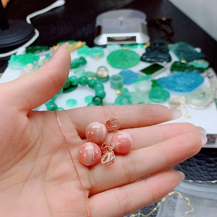 银S925镶嵌菱锰矿（红纹石）颈饰多样性发货