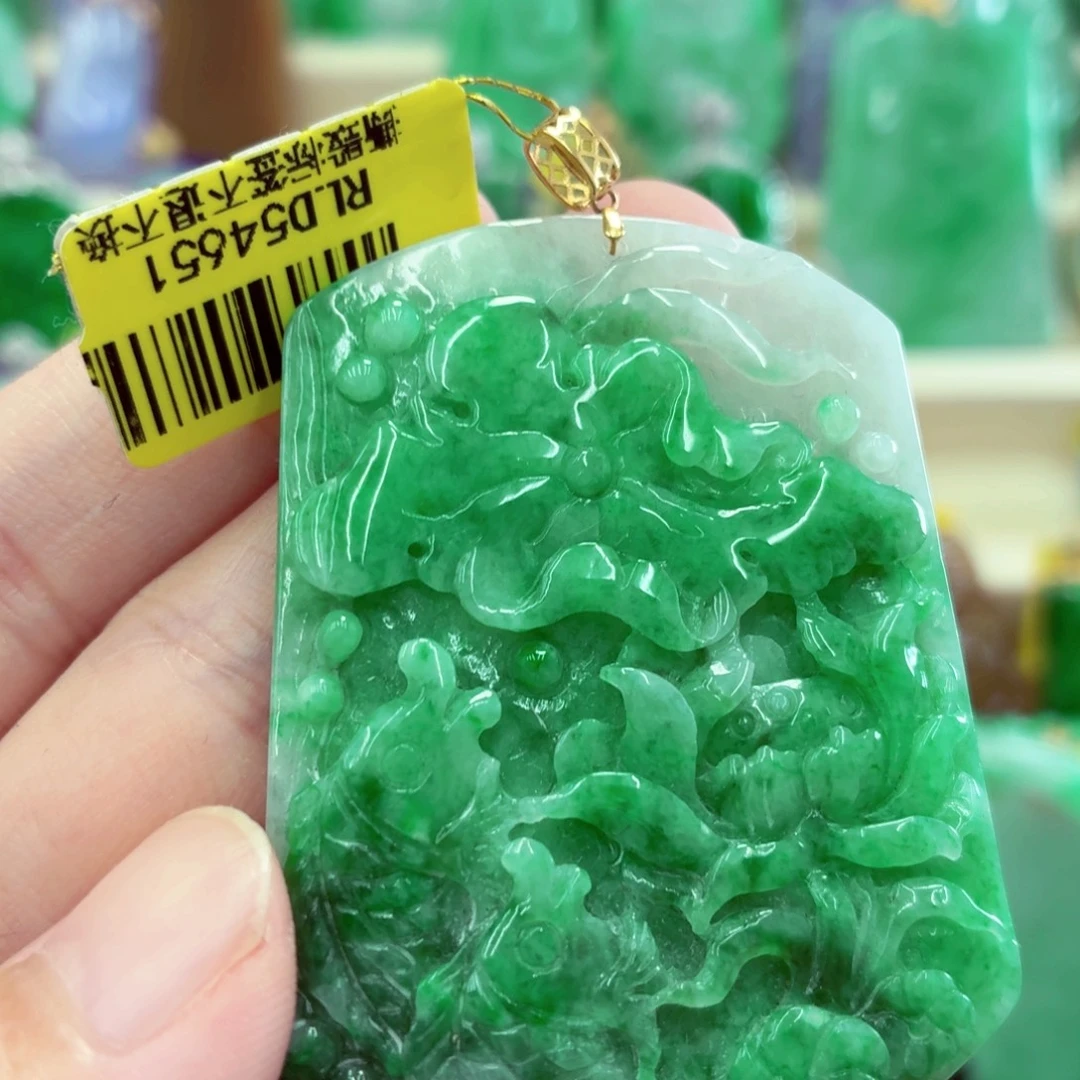 翡翠18K金镶嵌吊坠(不含链)