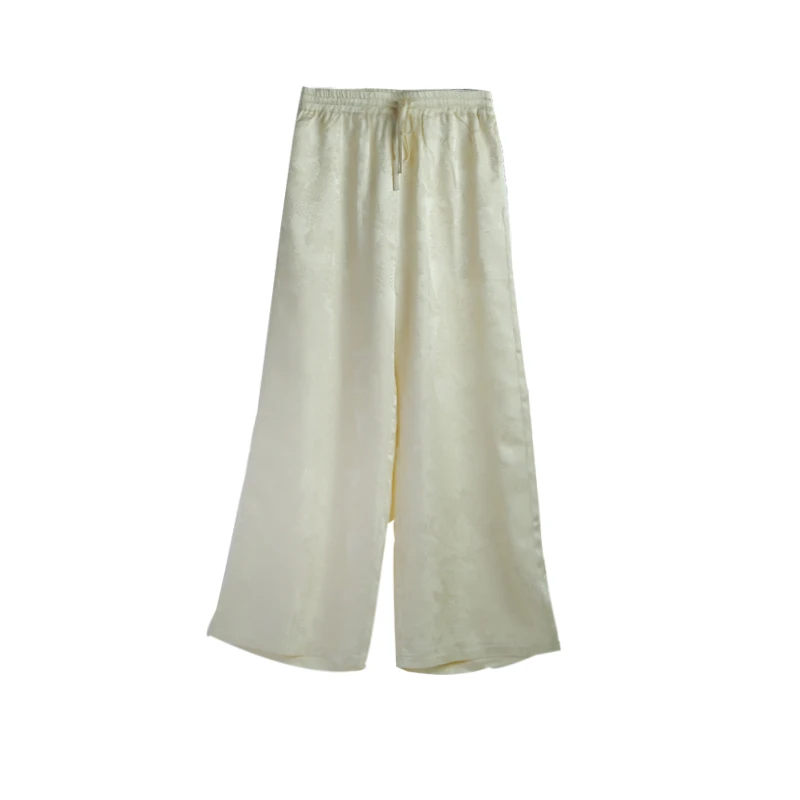 23姆米满桑6A级提花桑波缎米汤娇全腰松紧系绳直筒裤12379-13