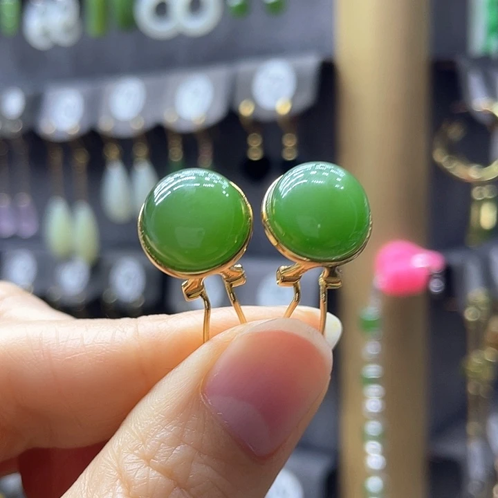 和田玉银S925镶嵌耳饰