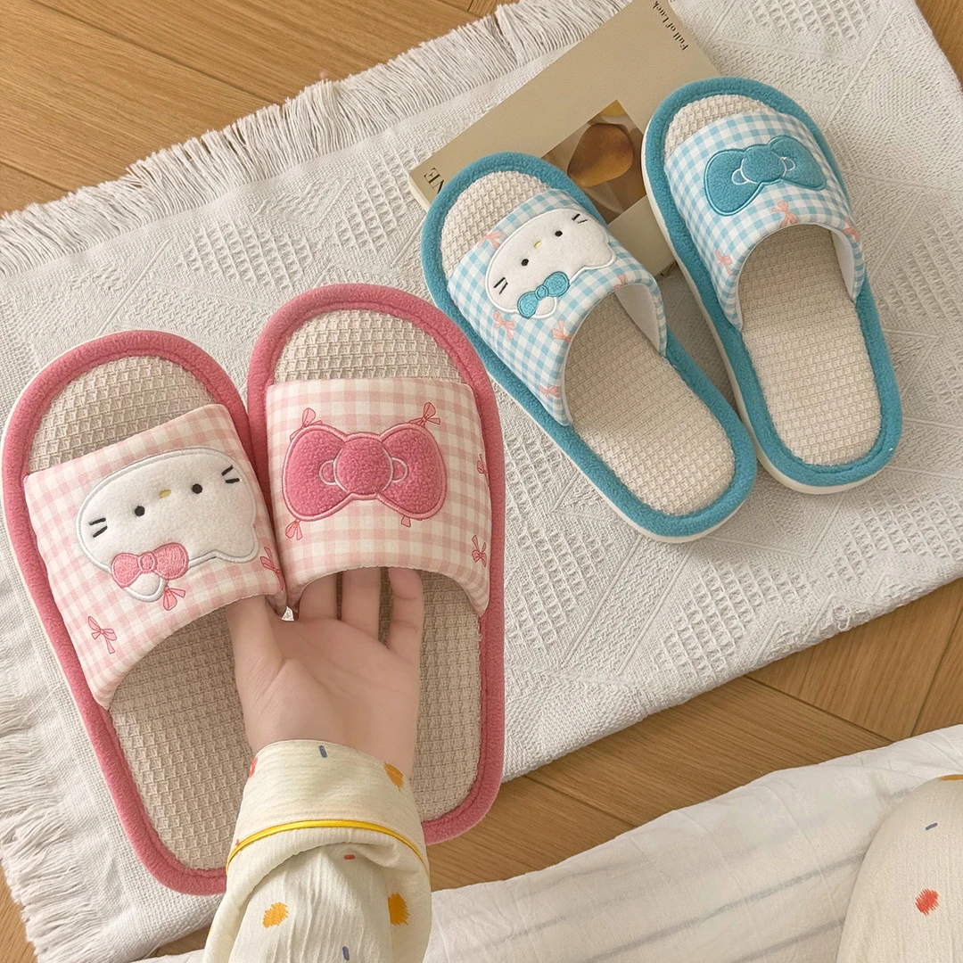 暖之缘春秋四季通用可爱卡通亚麻拖鞋室内防滑居家地板拖透气舒适