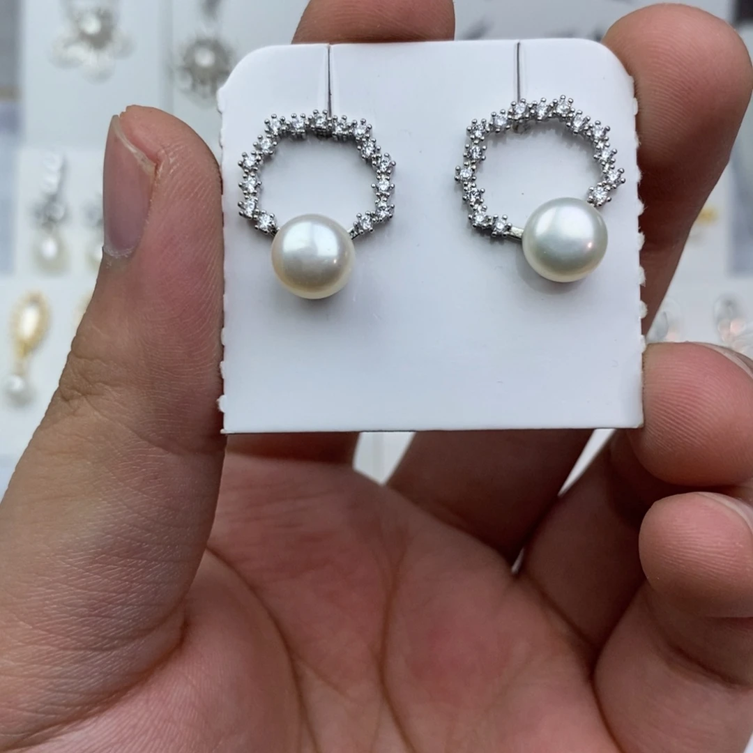 耳饰银S925镶嵌淡水珍珠