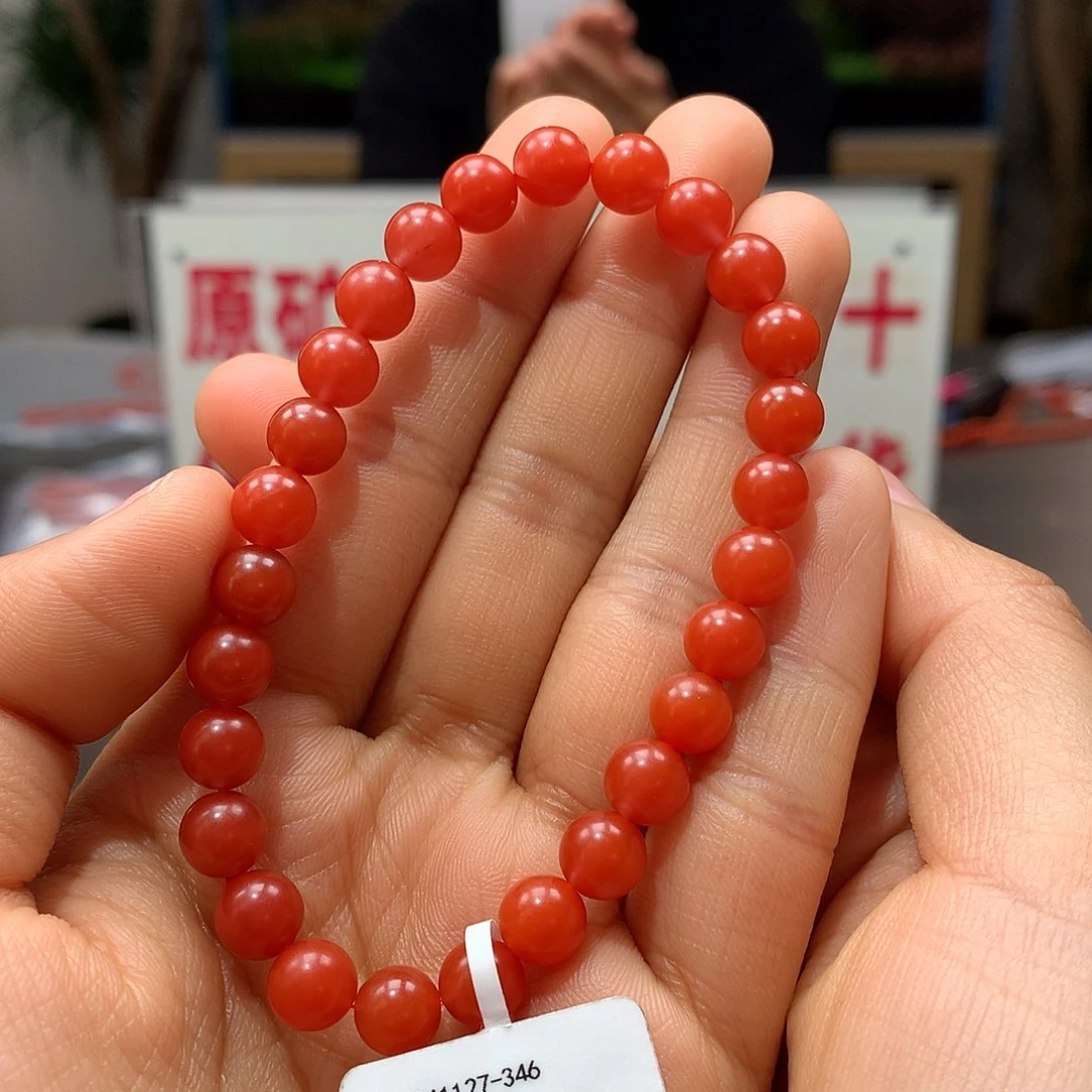 南红玛瑙7mm柔光柿子红单圈手串未镶嵌